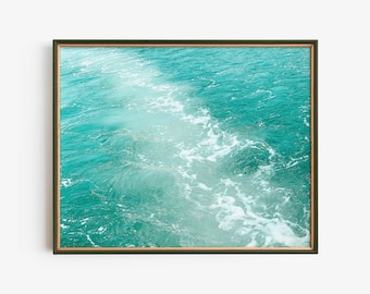 Turquoise Ocean Wall Art Digital Download, Teal Sea Water Photography Print, Coastal Abstract Beach Decor, Instant Download Printable Art
