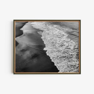Black Sand Beach Travel Poster, Beach Zen Home Decor Printable, Ocean Nature Photography Instant Download