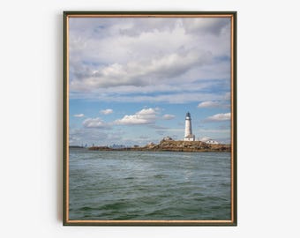 ボストン港灯台の印刷可能な壁アート、ニューイングランド沿岸の写真のダウンロード、航海灯台のデジタルプリント