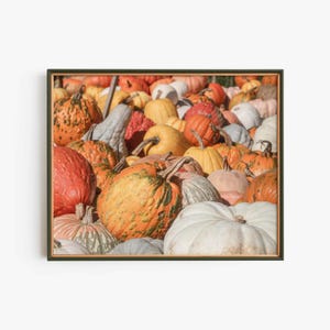 Póster de calabazas de otoño, impresión artística de decoración del hogar de otoño, estética cottagecore de granja