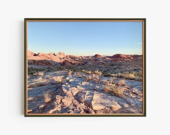 Wydruk fotografii krajobrazu kanionu pustyni, ciepła, południowo-zachodnia natura, malownicze czerwone skały jako rustykalny wystrój domu