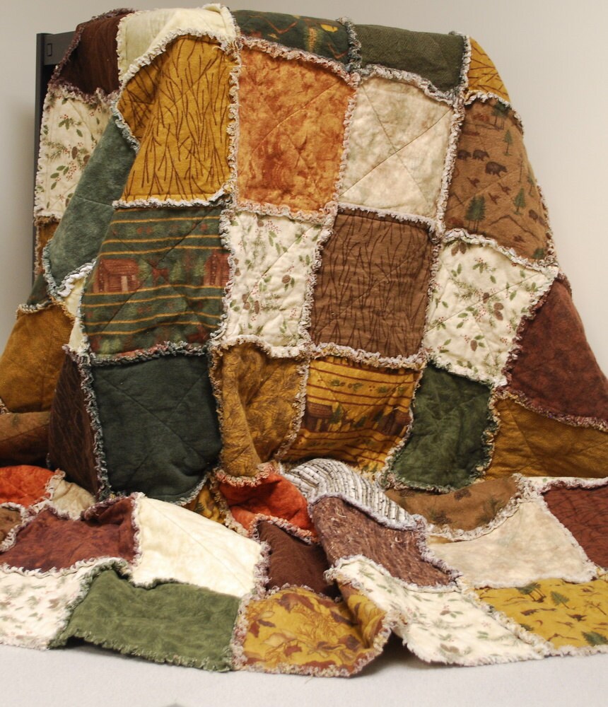 Cabin Quilt Woodland Rag Quilt Log Cabin Throw Etsy