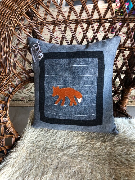 Fox Pillow Sham Gray Wool Lodge Etsy