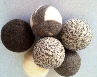 Wool dryer balls neutral felted natural tones set of three