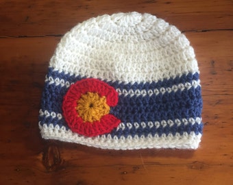 Colorado Flag hat beanie reverse unisex denim blue off white red gold