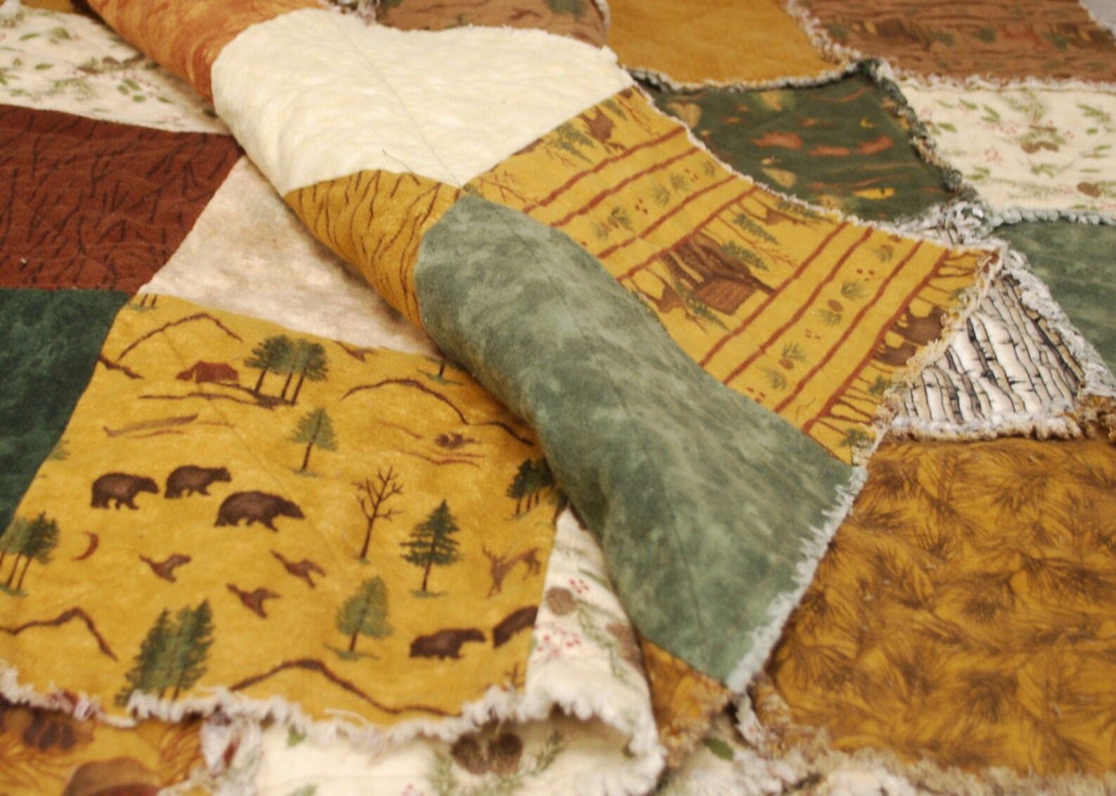 Cabin Quilt Woodland Rag Quilt Log Cabin Throw Etsy