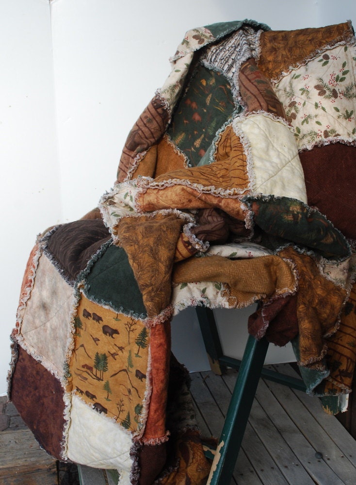 Cabin Quilt Woodland Rag Quilt Log Cabin Throw Etsy