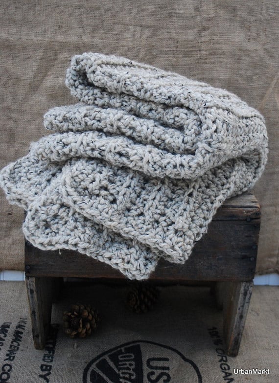 Oatmeal Wool Throw Afghan Home Decor Luxurious Oversize Etsy