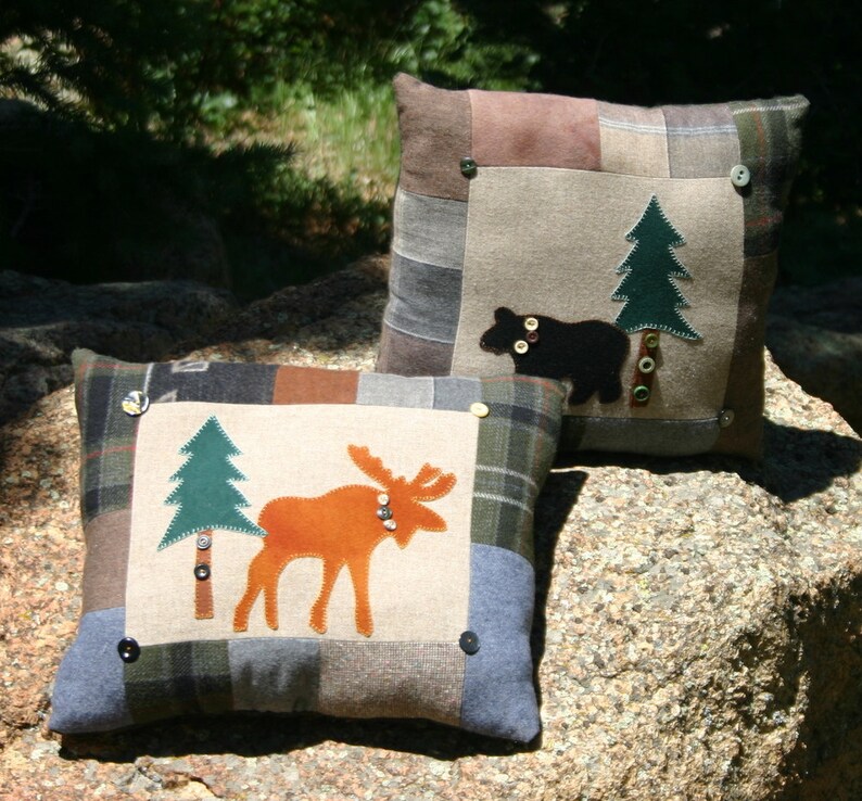 Moose Pillow Cabin Decor Wool pine trees Woodland Etsy