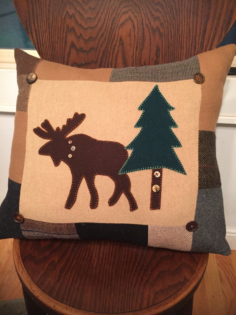 Wool Moose Bear Pillow Shams Pair Lodge Cabin Decor Upcycled Etsy