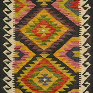 Handwoven Woolen Colorful Afghan Kilim Runner (62x163 cm, 2.x5.3 ft)