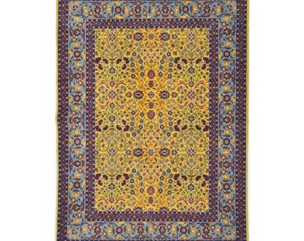 Handmade Hereke Rug: Yellow Wool Anatolian Carpet with Yedidag Flower