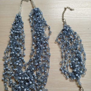 Set Handmade Gray blue  Czech Glass & Beaded Necklace+ bracelet Ukrainian beads handmade Carpathian craftsmen Necklace from Ukraine Beads