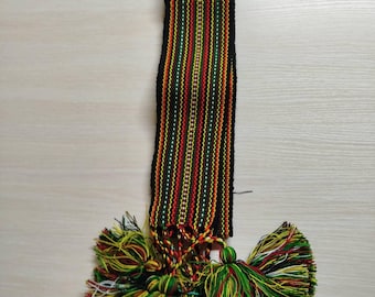 Cintura a righe intrecciata a mano con nappe - Cintura a fascia intrecciata colorata