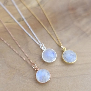 10mm Rainbow Moonstone Necklace, Gold Vermeil Bezel Charm, 14K Gold Filled & Sterling Silver 925 Chain, Natural Stone, Handmade Gift for Her