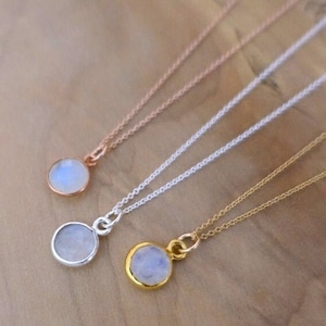 8mm Rainbow Moonstone Necklace, Gold Vermeil Bezel Charm, 14K Gold Filled & Sterling Silver 925 Chain, Natural Stone, Handmade Gift for Her