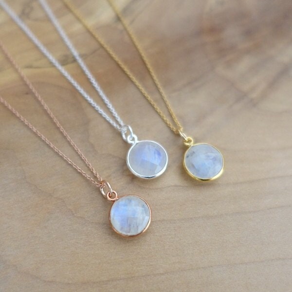 10mm Rainbow Moonstone Necklace, Gold Vermeil Bezel Charm, 14K Gold Filled & Sterling Silver 925 Chain, Natural Stone, Handmade Gift for Her