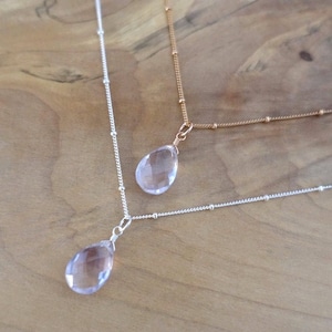 Pink Amethyst Necklace, Rose Gold Pink Amethyst Necklace, Silver Pink Amethyst Necklace, Steling Silver Gold Filled Satellite Chain Necklac