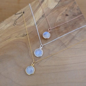 10mm Rainbow Moonstone Necklace, Gold Vermeil Bezel Charm, 14K Gold Filled & Sterling Silver 925 Chain, Natural Stone, Handmade Gift for Her image 2