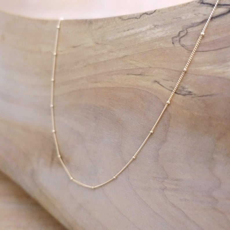 Yellow Gold Necklace, 14K Gold Filled Satellite Chain Necklace, Gold Chain Necklace, 14K Gold Filled Chain Necklace, Beaded Chain Necklace image 2