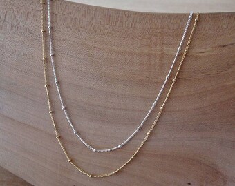 Yellow Gold Necklace, 14K Gold Filled Satellite Chain Necklace, Gold Chain Necklace, 14K Gold Filled Chain Necklace, Beaded Chain Necklace