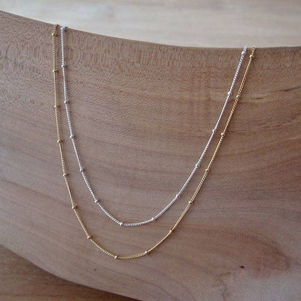 Yellow Gold Necklace, 14K Gold Filled Satellite Chain Necklace, Gold Chain Necklace, 14K Gold Filled Chain Necklace, Beaded Chain Necklace