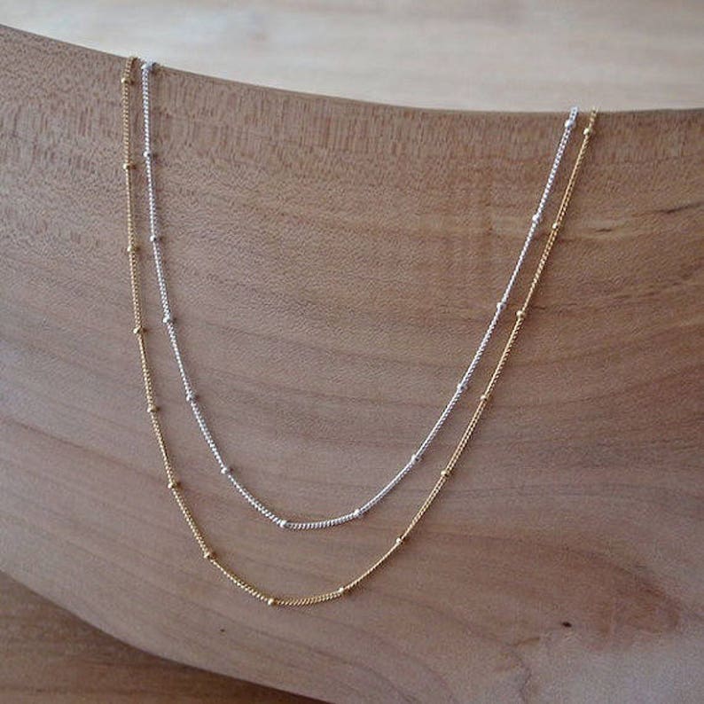 Yellow Gold Necklace, 14K Gold Filled Satellite Chain Necklace, Gold Chain Necklace, 14K Gold Filled Chain Necklace, Beaded Chain Necklace image 1