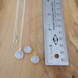 10mm Rainbow Moonstone Necklace, Gold Vermeil Bezel Charm, 14K Gold Filled & Sterling Silver 925 Chain, Natural Stone, Handmade Gift for Her image 5