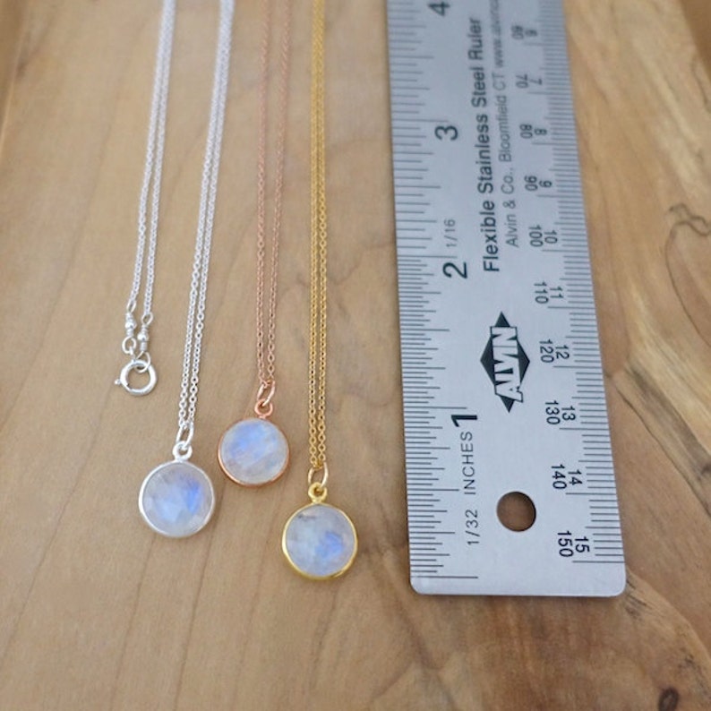 10mm Rainbow Moonstone Necklace, Gold Vermeil Bezel Charm, 14K Gold Filled & Sterling Silver 925 Chain, Natural Stone, Handmade Gift for Her image 5