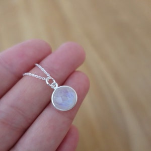 10mm Rainbow Moonstone Necklace, Gold Vermeil Bezel Charm, 14K Gold Filled & Sterling Silver 925 Chain, Natural Stone, Handmade Gift for Her image 3