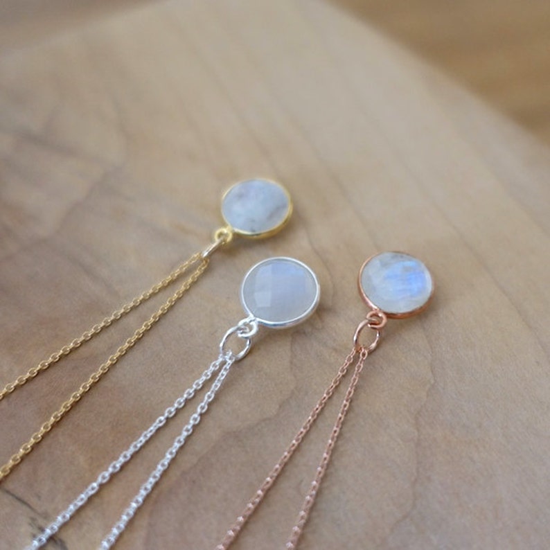 10mm Rainbow Moonstone Necklace, Gold Vermeil Bezel Charm, 14K Gold Filled & Sterling Silver 925 Chain, Natural Stone, Handmade Gift for Her image 4