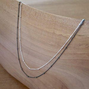 Oxidized Silver Chain Necklace, Oxidized Silver Satellite Chain Necklace, Oxidized Silver Beaded Chain Necklace, Sterling Silver Necklace