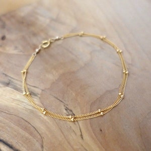 14K Gold Filled Double Satellite Chain Bracelet Anklet, 14K Gold Filled Saturn Chain Bracelet Anklet, Beaded Chain Bracelet Custom Length
