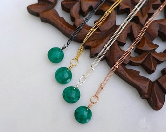 Emerald Necklace, 14K Gold Filled Rose Gold Filled Sterling Silver Oxidized Silver, Green Emerald Charm Pendant, Satellite Chain Necklace