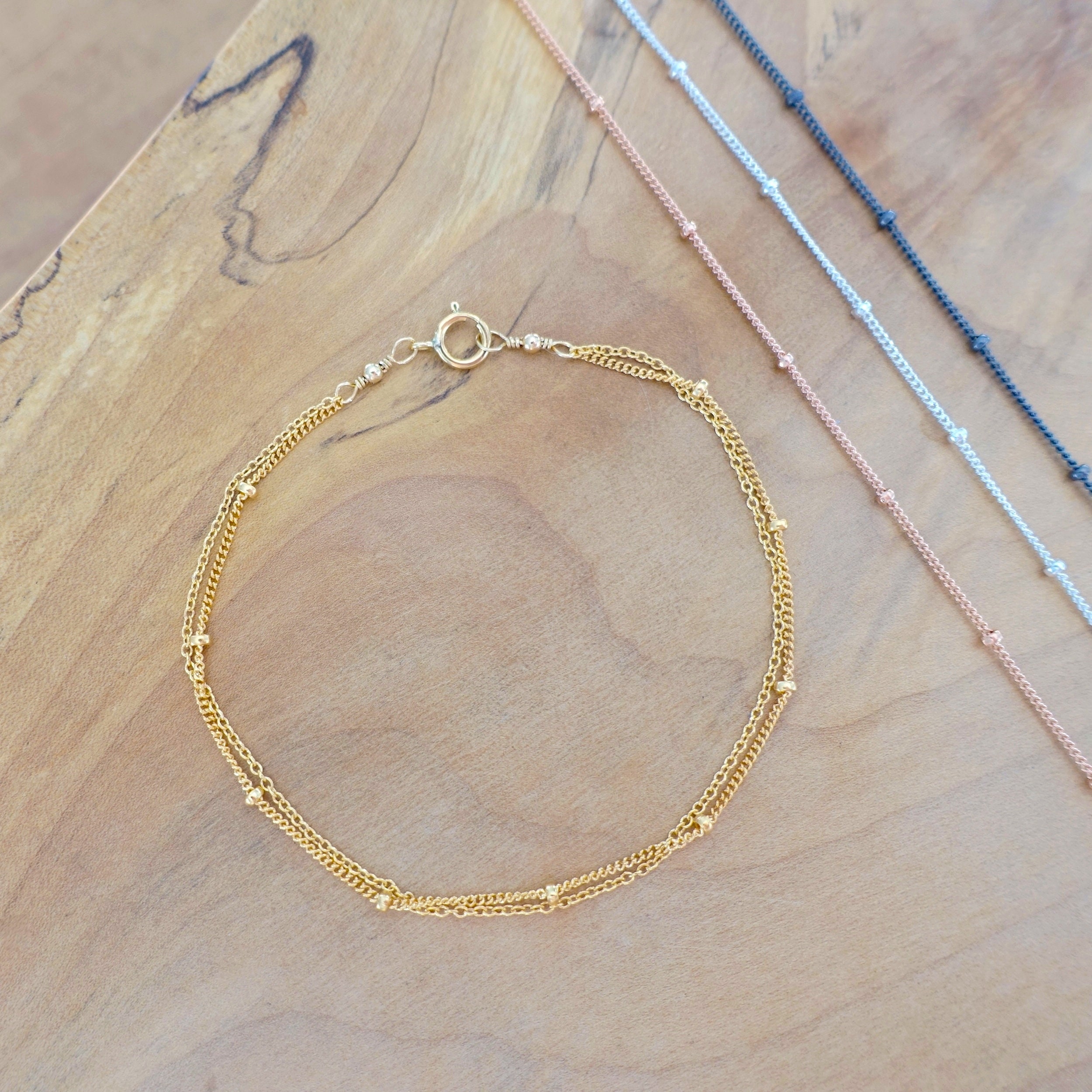 Double Chain Bracelet and Anklet Saturn Chain 14K Gold