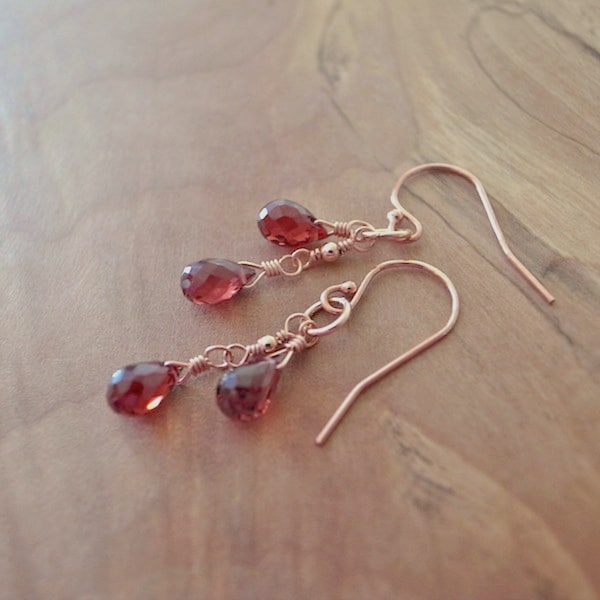 Genuine Garnet Earrings, 14K Gold Filled Sterling Silver Oxidized Silver 14K Rose Gold Filled, Red Garnet Red Gemstone Drop Dangle Earrings