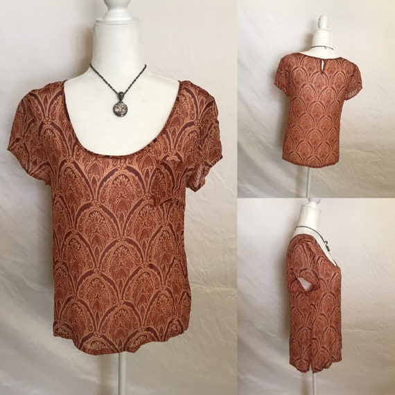 Silky Shear Orange Hippie Style Blouse