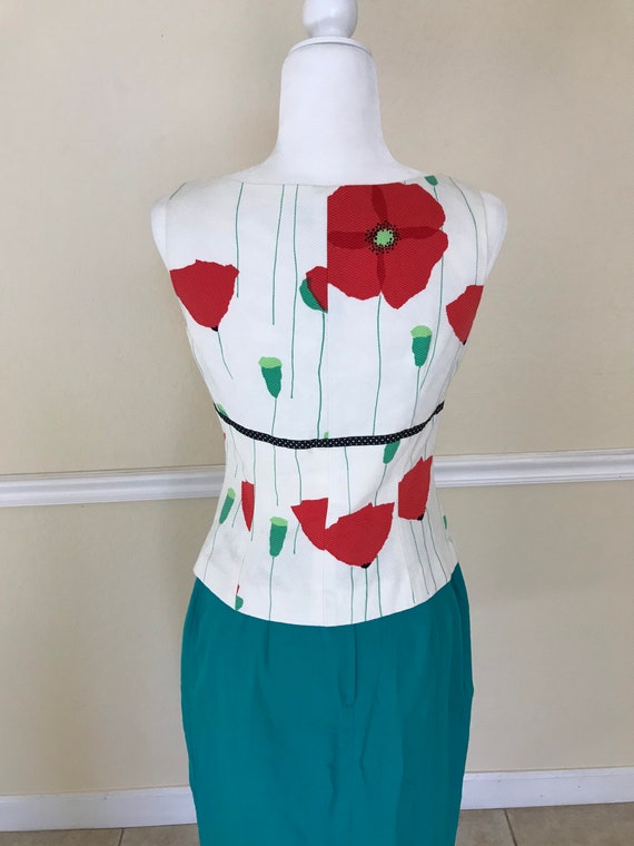 90s Retro Poppy Flower Top & Turquoise Skirt - image 4