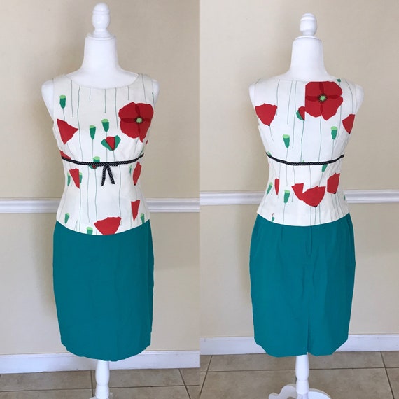 90s Retro Poppy Flower Top & Turquoise Skirt - image 2