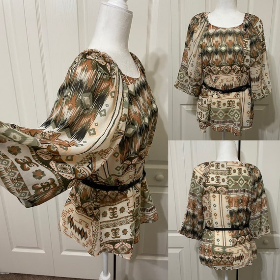 Calvin Klein blouse retro hippie pattern - image 2