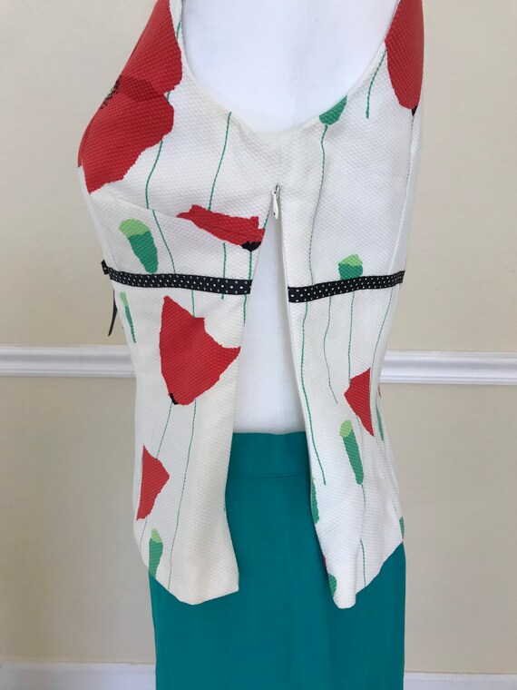 90s Retro Poppy Flower Top & Turquoise Skirt - image 6