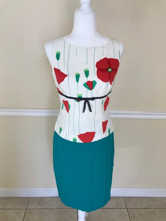 90s Retro Poppy Flower Top & Turquoise Skirt - image 5