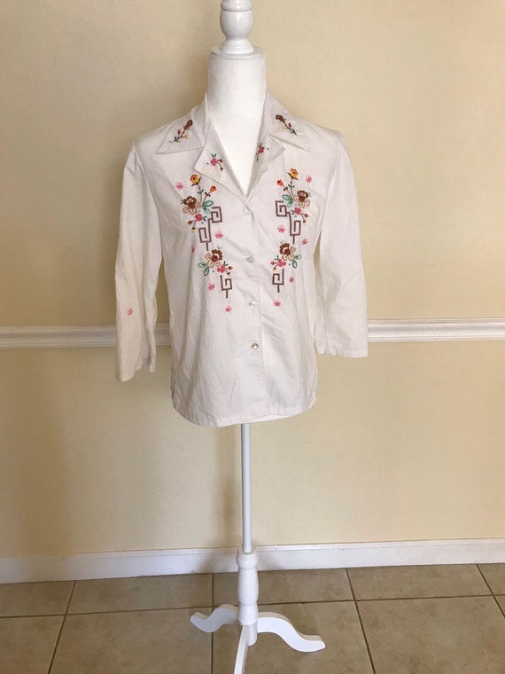 Retro Hippie Embroidered Floral Daffodil Blouse - image 7