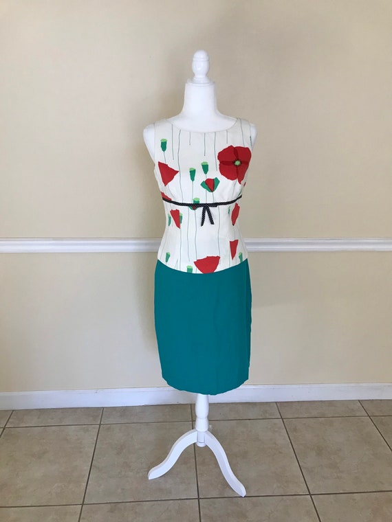 90s Retro Poppy Flower Top & Turquoise Skirt - image 7