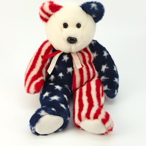 TY 1999 The Beanie Buddies Collection Spangle Bear: 13" USA Flag Stuffed Plush Toy