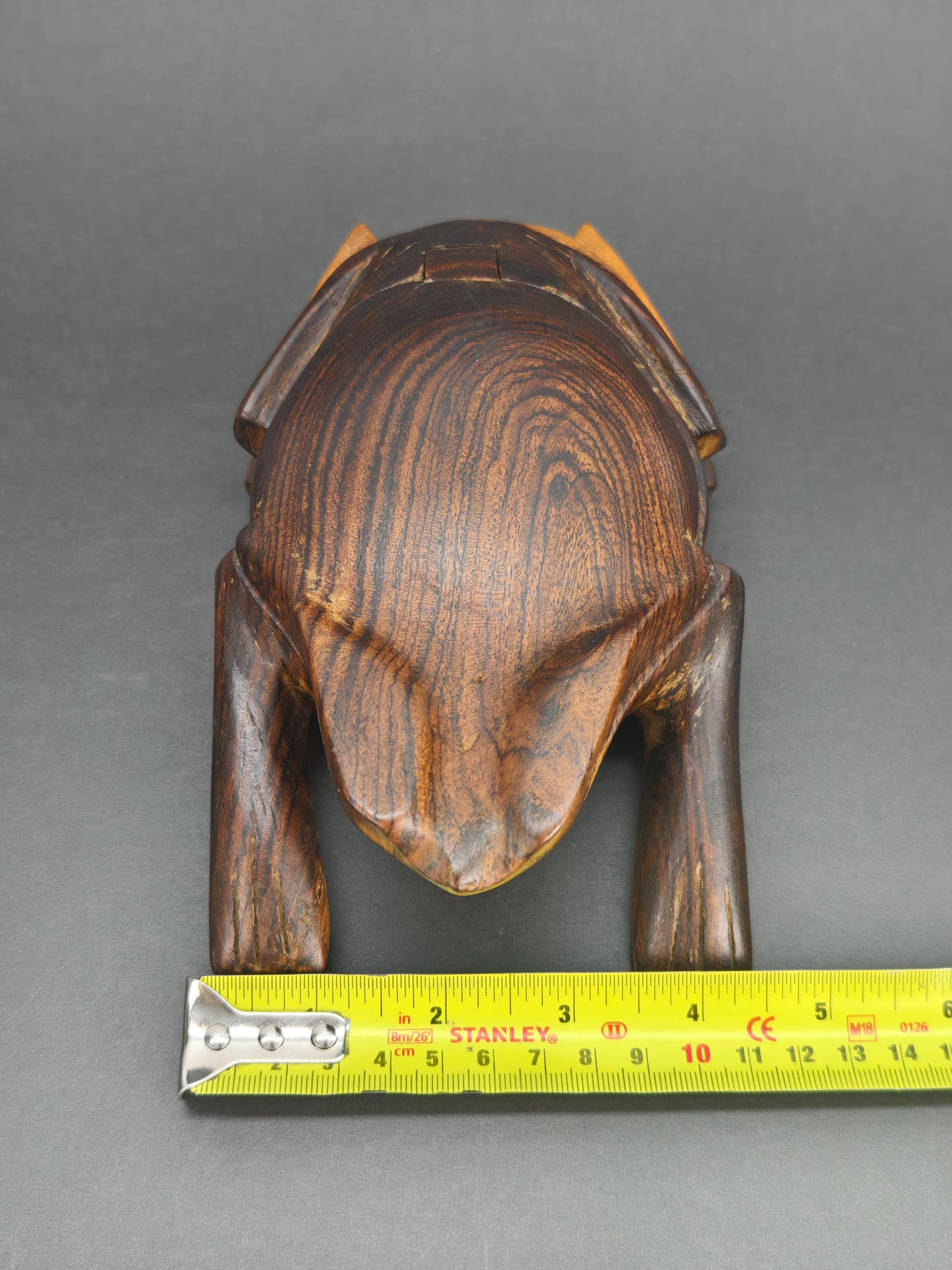 ヴィンテージ風フォークアート手彫り木製カエル蓋付き小物入れ：7