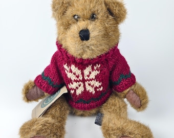 Boyds Bears Teddy Bear in Burgundy Snowflake Sweater: 12" Stuffed Plush
