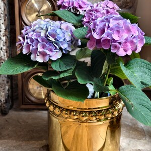 Grande jardinière ronde vintage en laiton doré : cache-pot de 20 cm (8 po.) fabriqué en Angleterre
