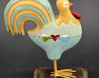 Vintage Russ Berrie Rooster Figurine w Angels: 6" Country Style Decor