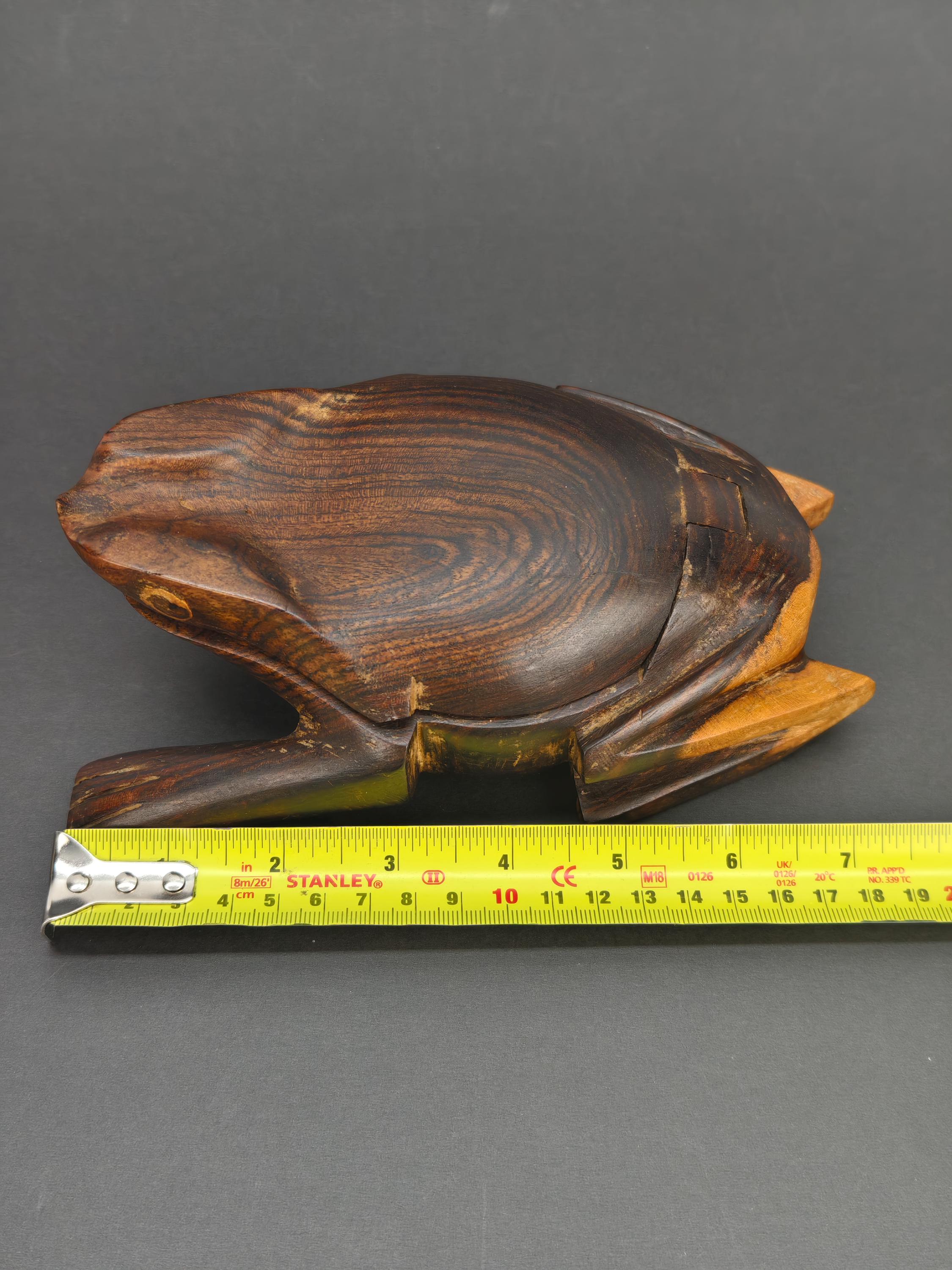 ヴィンテージ風フォークアート手彫り木製カエル蓋付き小物入れ：7